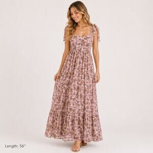 Amalie The Label Kai Double Tie Back Maxi Dress Sz 8 Flowy Cottagecore Romantic
